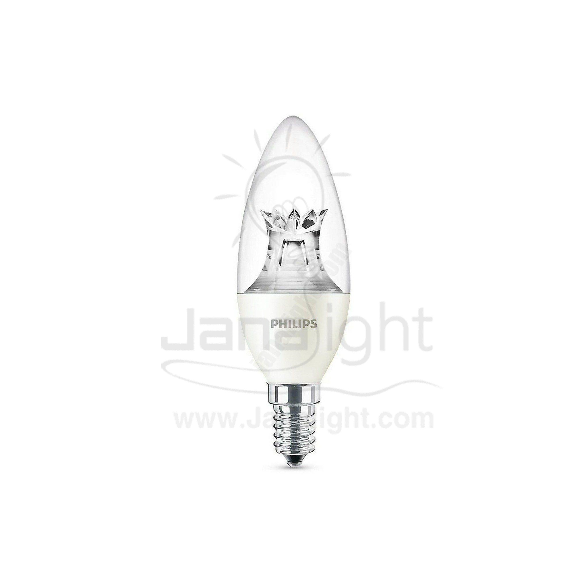 لمبة بلحة لد 5.5 وات دايمر وورم فيليبس شفافة الماسة Candle LED bulb warm 6 watt Philips